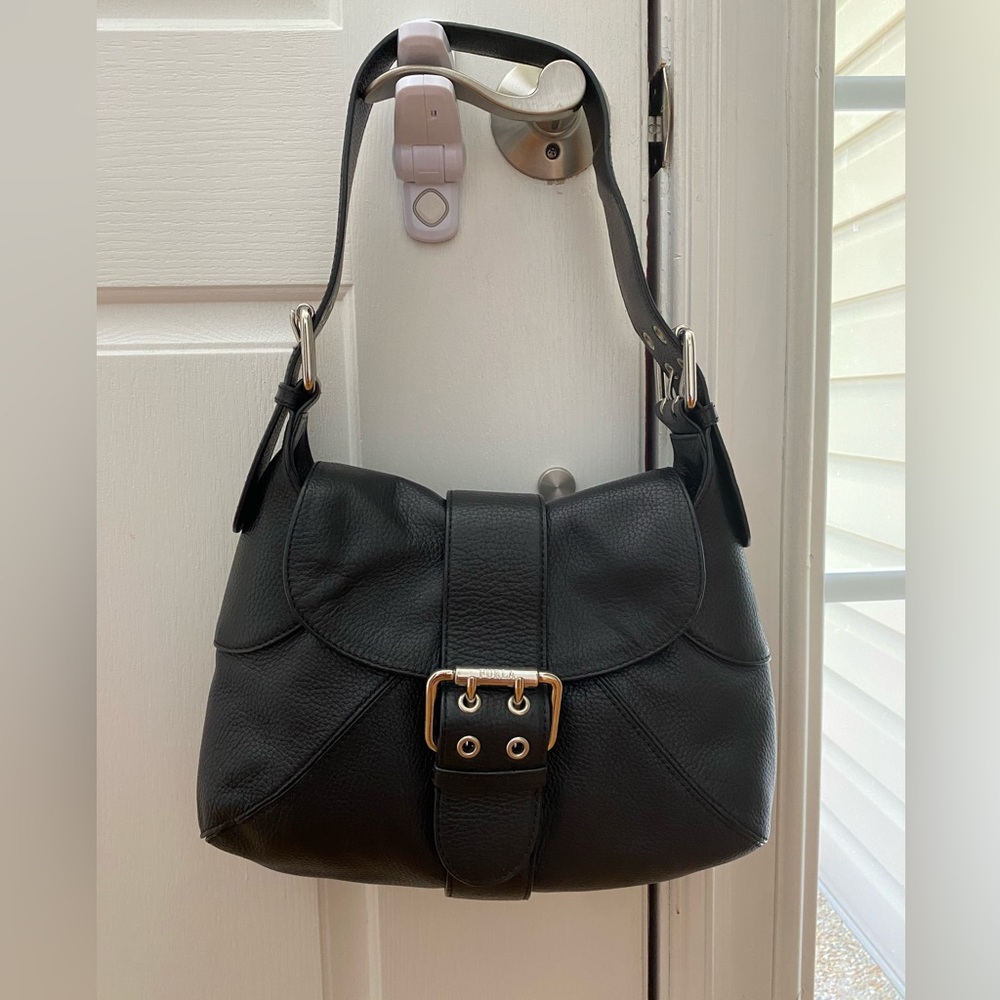 Furla Shoulder Bag Black Pebbled Leather